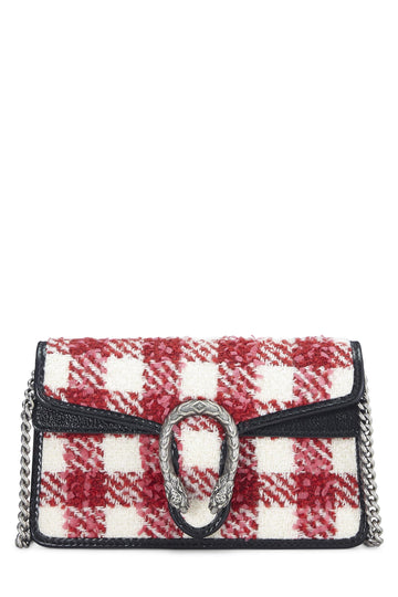 Gucci, Red & White Tweed Dionysus Shoulder Bag Small, Multi