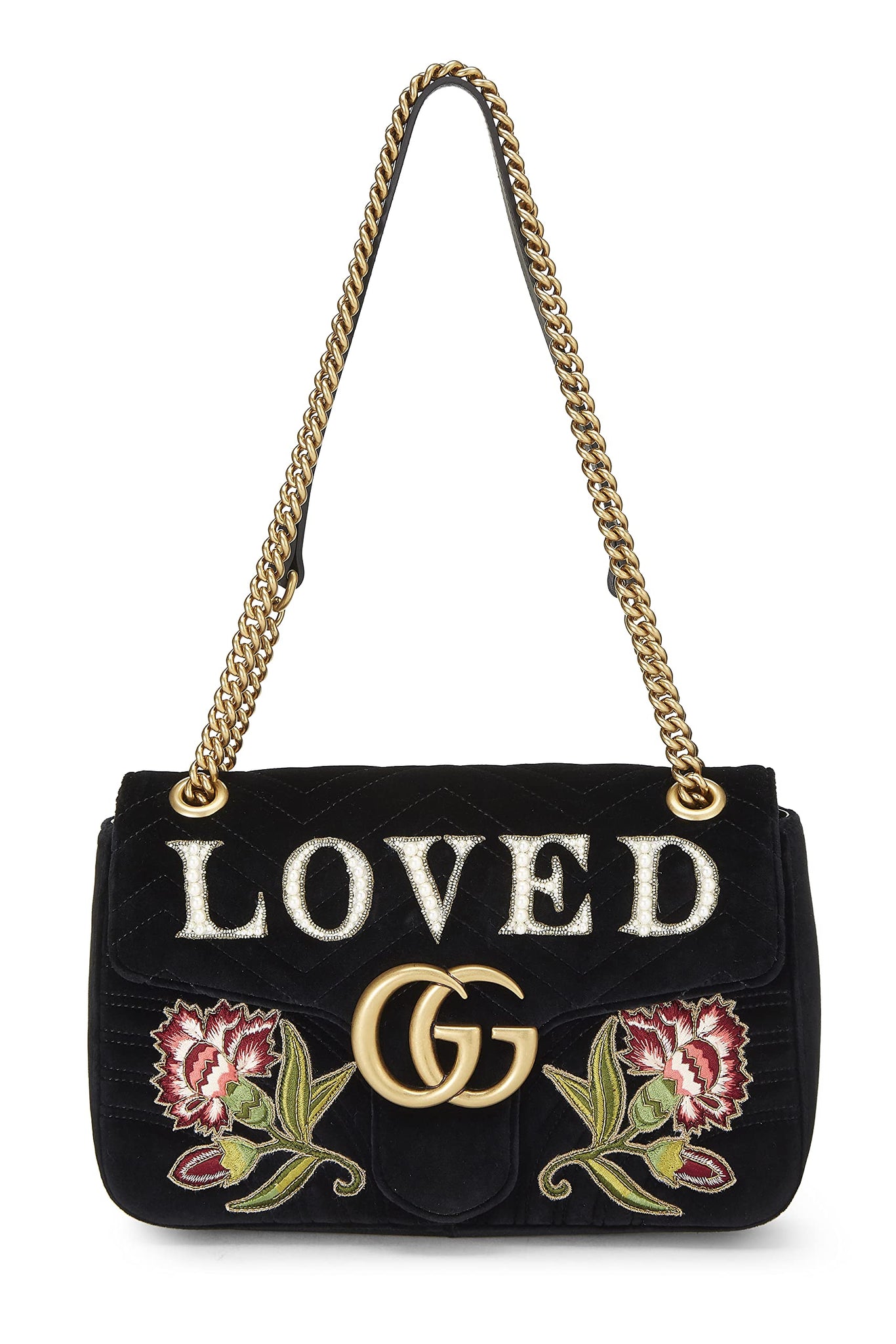 Gucci, Black Velvet Marmont 'Loved' Shoulder Bag, Black