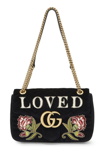 Gucci, Black Velvet Marmont 'Loved' Shoulder Bag, Black