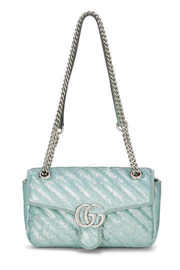 Gucci, Blue Sequin GG Marmont Shoulder Bag Small, Green