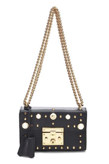 Gucci, Black Leather Studded Padlock Shoulder Bag Small, Black