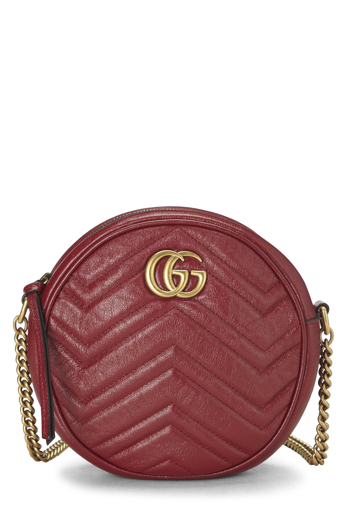 Gucci, Red Leather GG Marmont Round Shoulder Bag Mini, Red