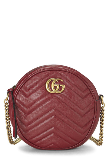 Gucci, Red Leather GG Marmont Round Shoulder Bag Mini, Red