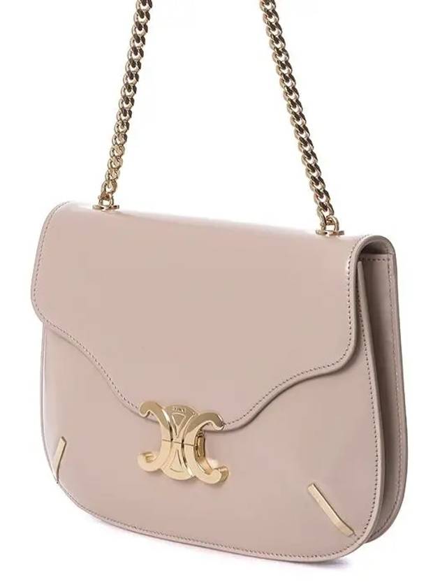 CELINE Chain Besace Triomphe Leather Shoulder Bag Beige