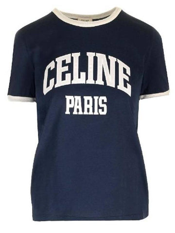 CELINE Paris 70s Round Neck Short Sleeve T-shirt Blue