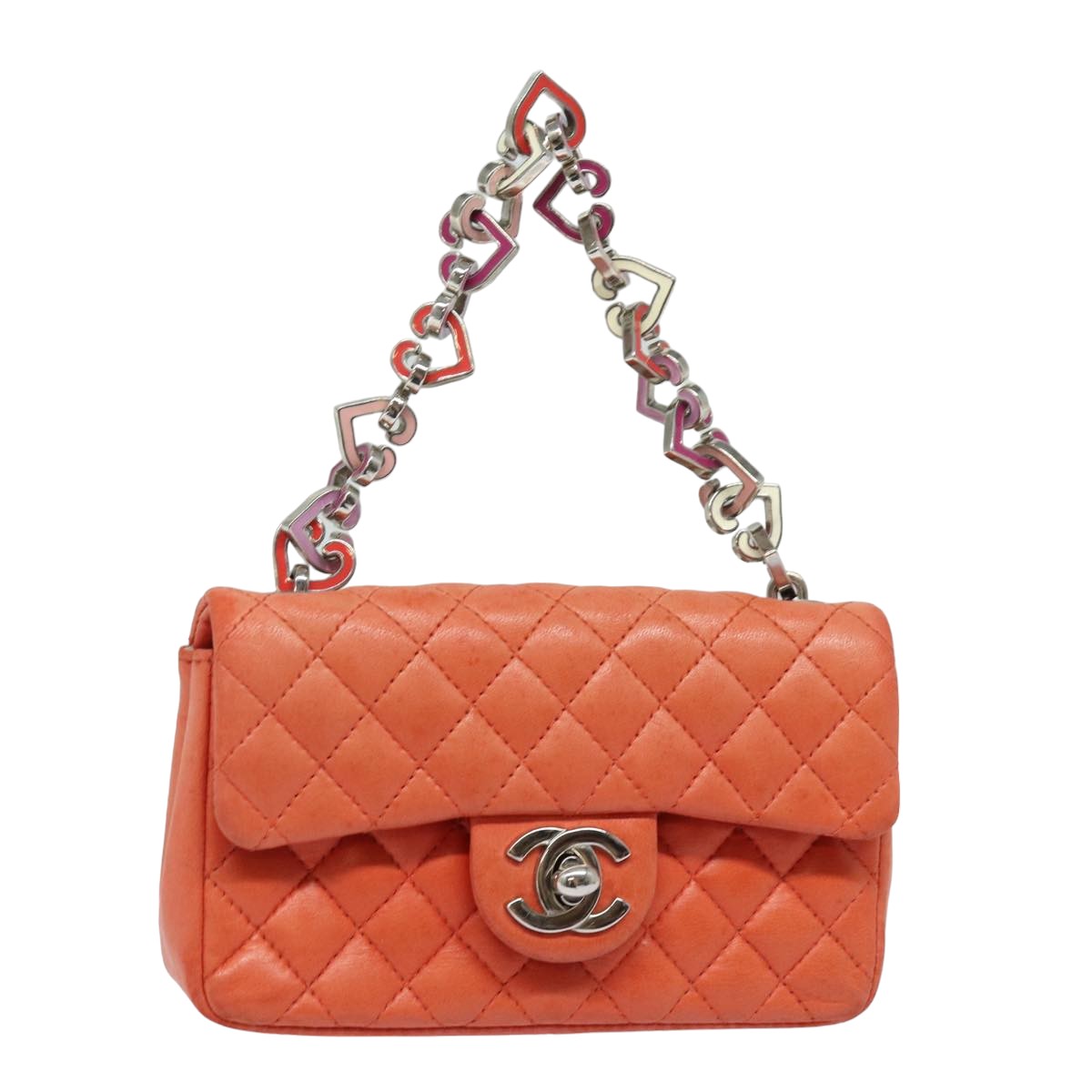 Top Quality Chanel Matelasse Chain mini Hand Bag Lamb Skin Orange CC Auth 82245A