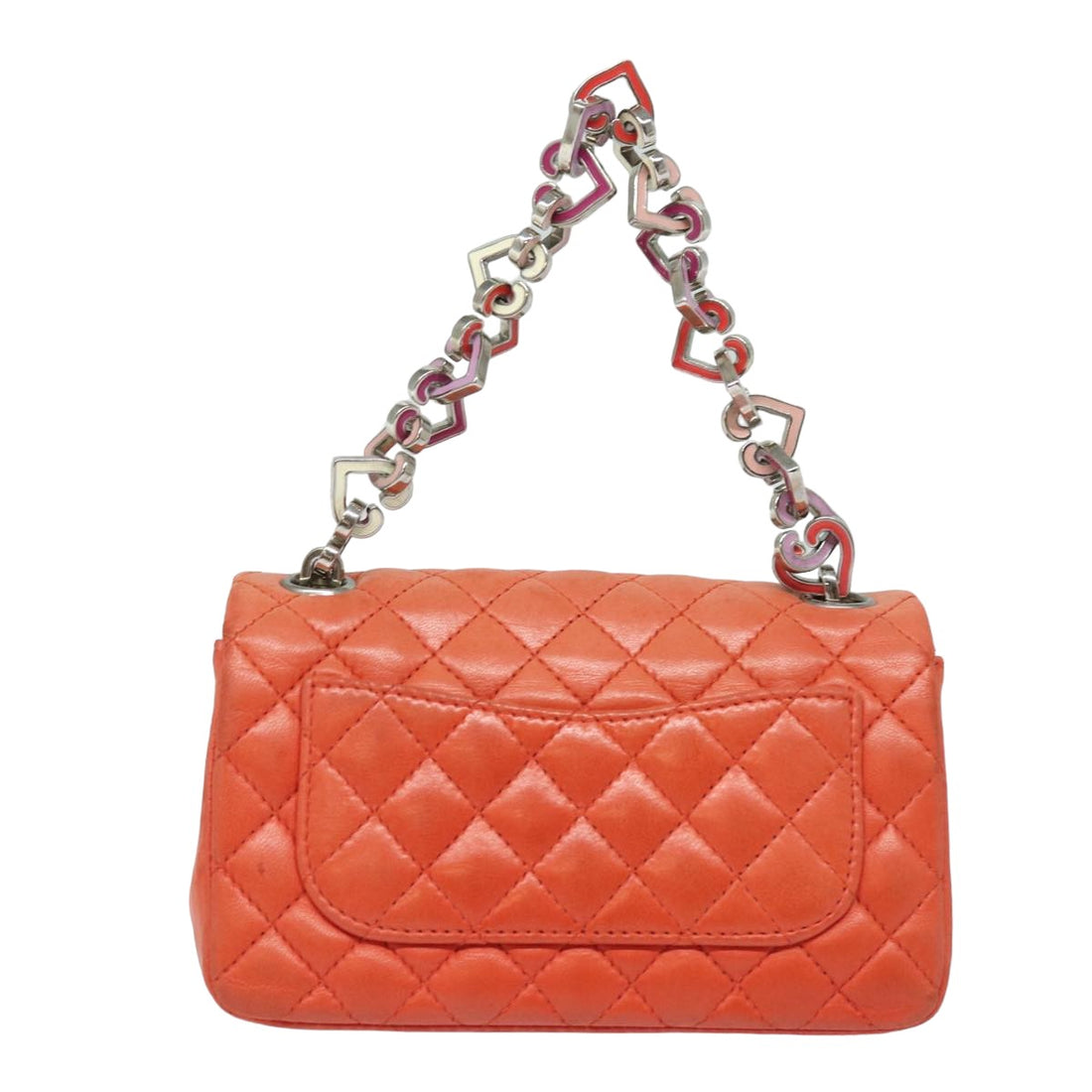 Top Quality Chanel Matelasse Chain mini Hand Bag Lamb Skin Orange CC Auth 82245A