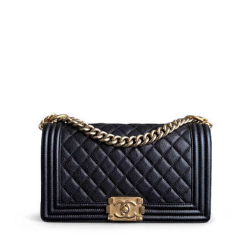 Chanel Boy Medium - Caviar 25CM Quilted Black Aged Gold Hardware Series 23