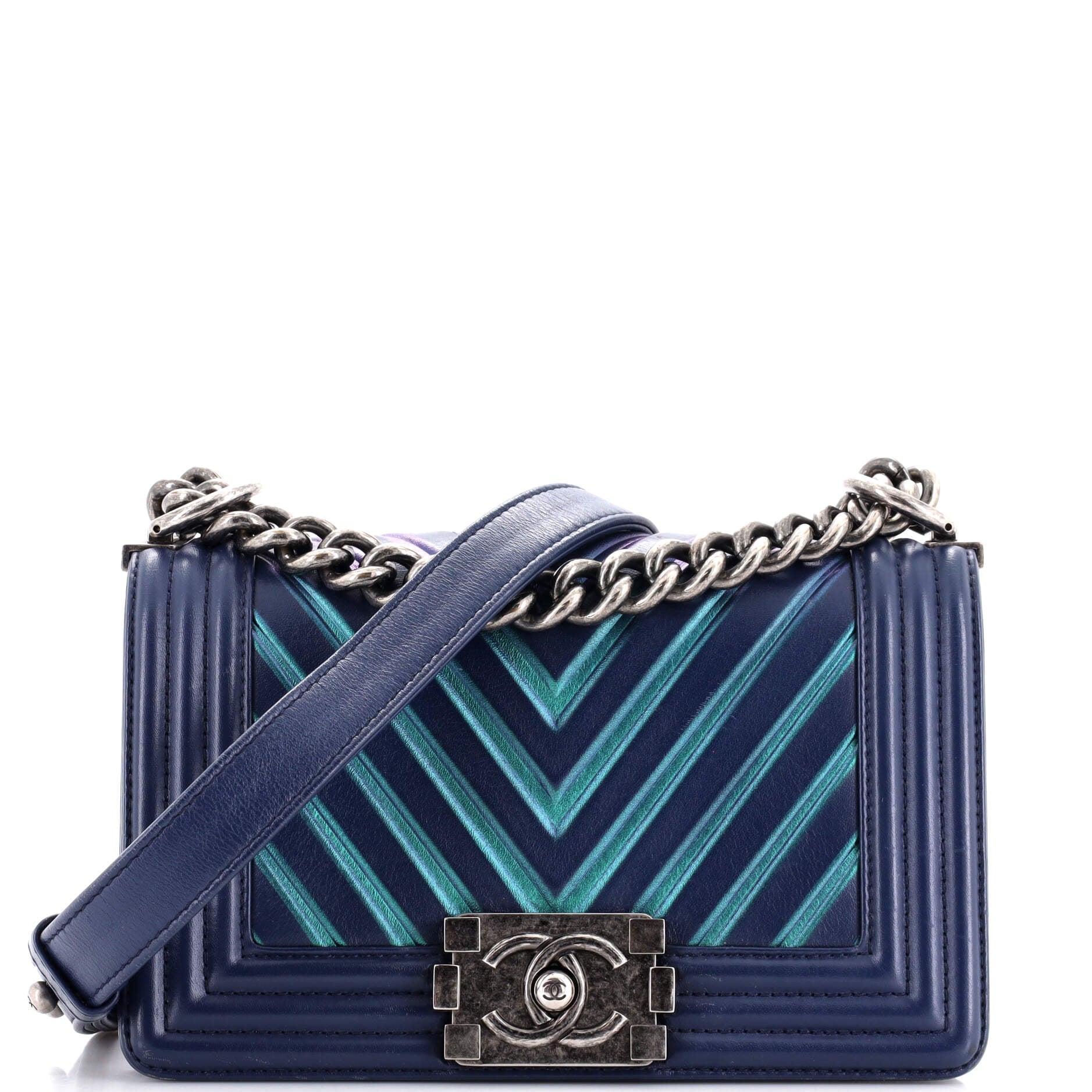 CHANEL Boy Flap Bag Chevron Painted Calfskin Small