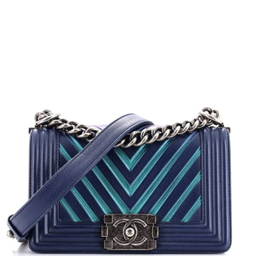 CHANEL Boy Flap Bag Chevron Painted Calfskin Small