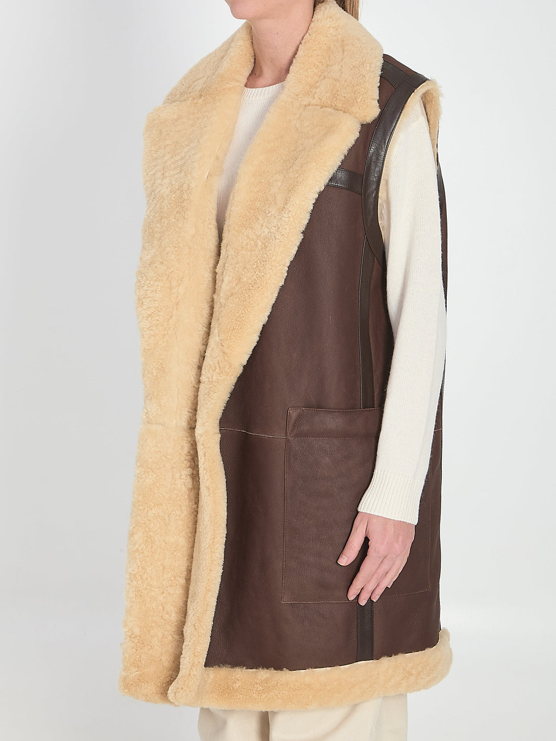 BOTTEGA VENETA Shearling Long Vest - Size 40