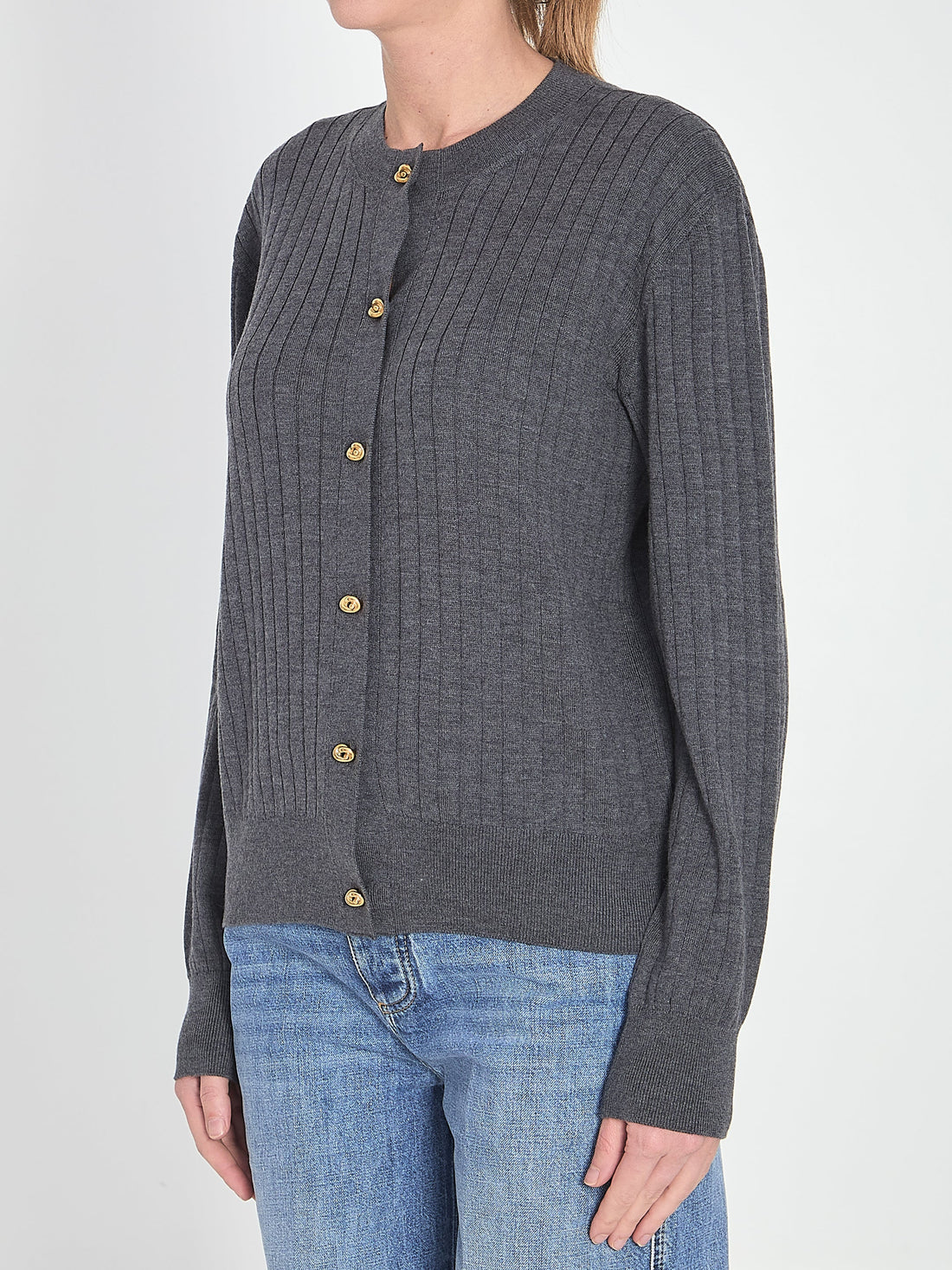 BOTTEGA VENETA Wool Cardigan with Ribbed Knit Edges