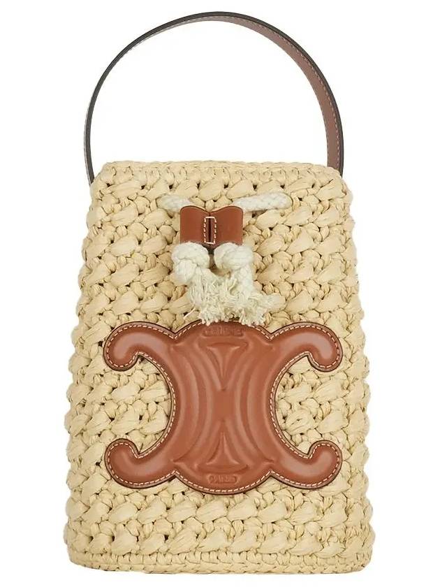 CELINE Teen Drawstring Raffia Calfskin Bucket Bag Natural Tan