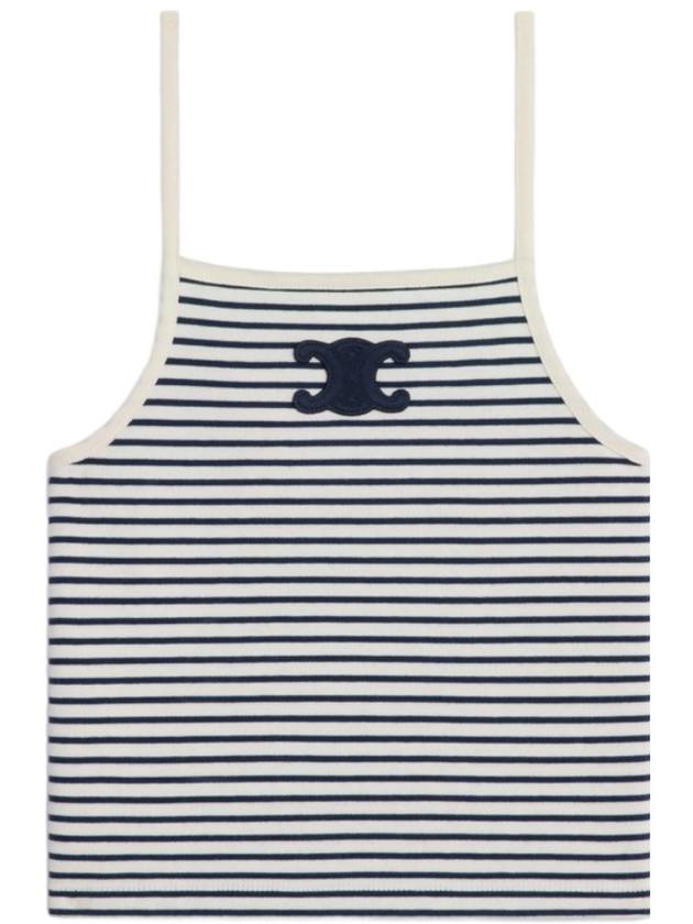 CELINE Triomphe Striped Sleeveless Off White Navy