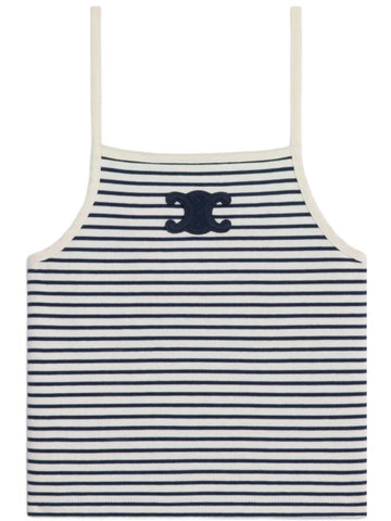 CELINE Triomphe Striped Sleeveless Off White Navy