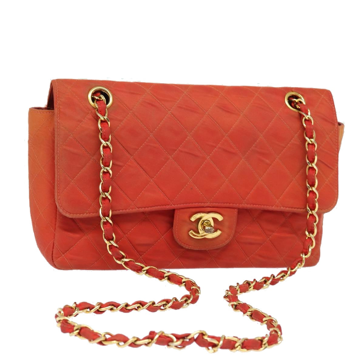 Top Quality Chanel Matelasse Chain Shoulder Bag Nylon Orange CC Auth 84479