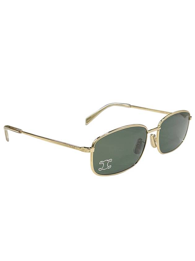 CELINE Triomphe Rhinestone Rectangular Sunglasses Gold Green