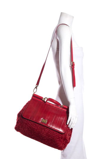 Dolce & Gabbana Red Fur & Leather Shoulder Bag