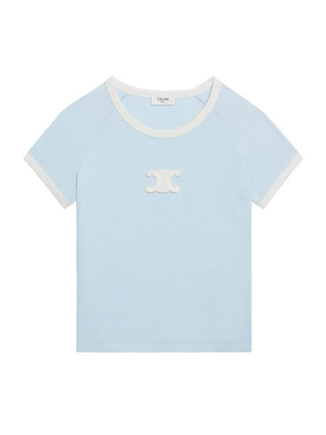CELINE Triomphe Cotton Jersey Short Sleeve T-Shirt Pastel Blue
