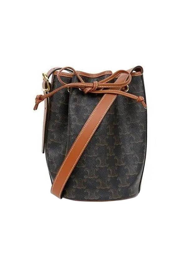 CELINE Triomphe Drawstring Small Bucket Bag Tan