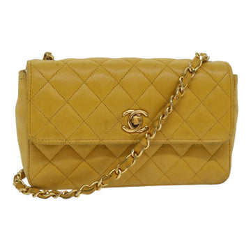 Top Quality Chanel Mini Matelasse Chain Shoulder Bag Lamb Skin Yellow Gold CC Auth 85920