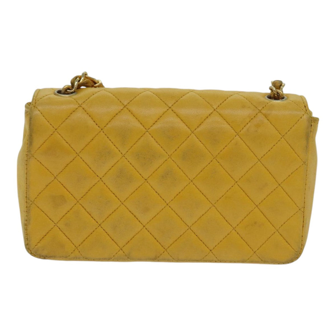 Top Quality Chanel Mini Matelasse Chain Shoulder Bag Lamb Skin Yellow Gold CC Auth 85920