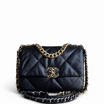 Chanel 19 Bag Small C19 - Quilted Goatskin Black Gold Two-tone Hardware Series 30