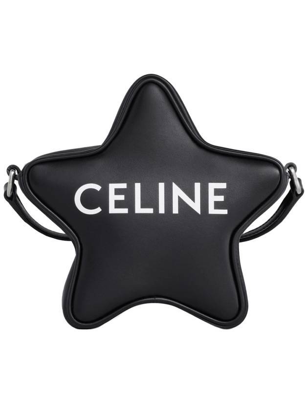 CELINE Logo Print Small Etoile Leather Shoulder Bag Black