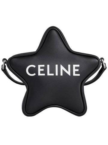 CELINE Logo Print Small Etoile Leather Shoulder Bag Black
