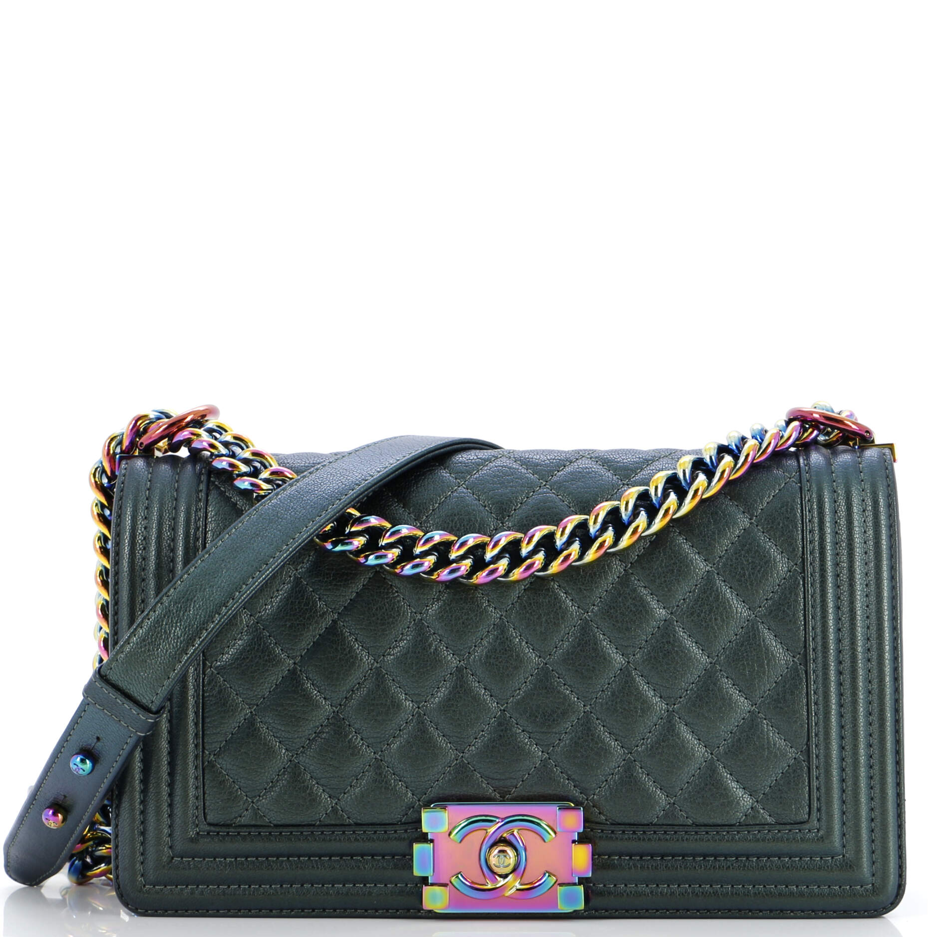 CHANEL Boy Flap Bag Quilted Iridescent Goatskin Old Medium