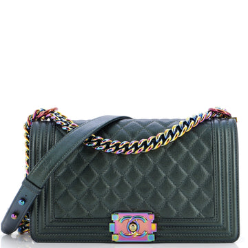 CHANEL Boy Flap Bag Quilted Iridescent Goatskin Old Medium