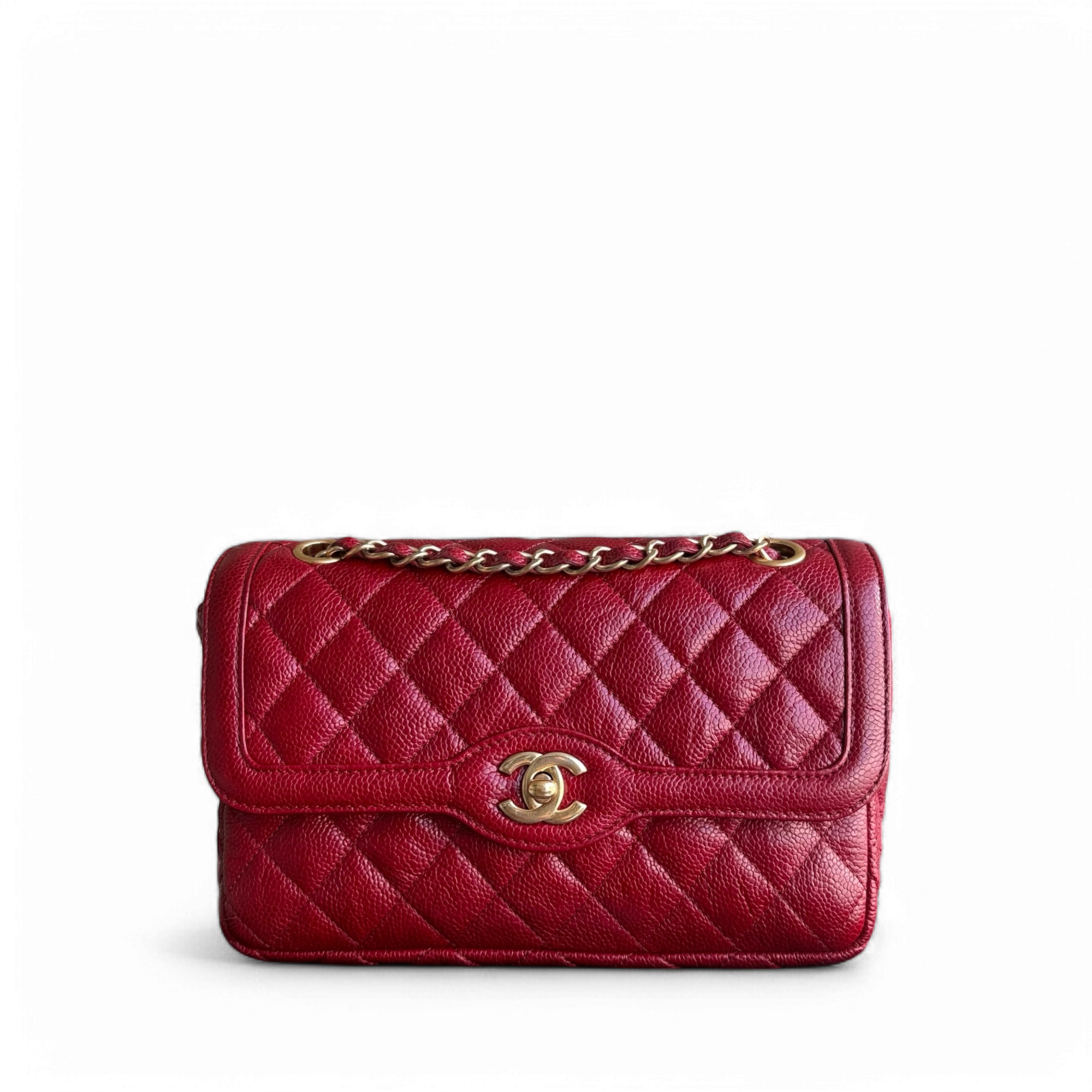 Chanel Two-tone Seasonal Flap - 23CM Caviar Red Gold Hardware Series 21