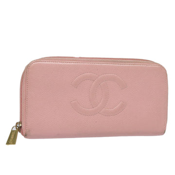 Top Quality Chanel COCO Mark Long Wallet Caviar Skin Pink Gold CC Auth 87035
