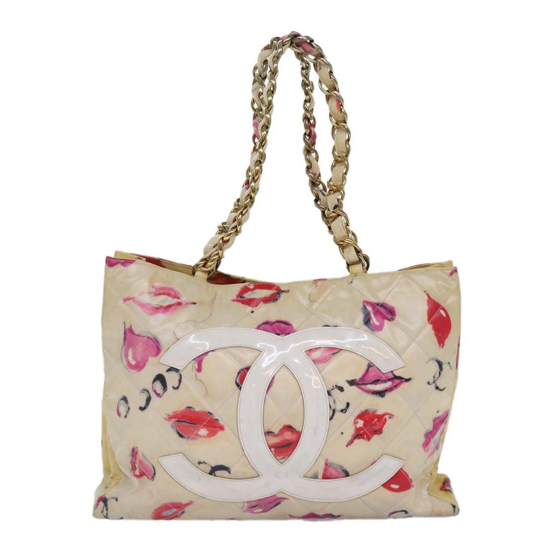 Top Quality Chanel Lip Tote Bag Enamel White Red CC Auth 87655A