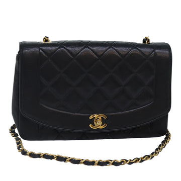 Top Quality Chanel Diana Matelasse Chain Shoulder Bag Lamb Skin Black CC Auth 87740A