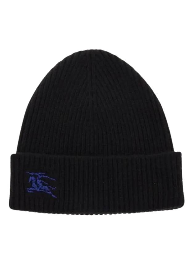 Burberry Embroidered Ribbed Cashmere Beanie Black