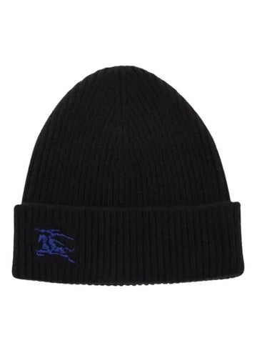 Burberry Embroidered Ribbed Cashmere Beanie Black