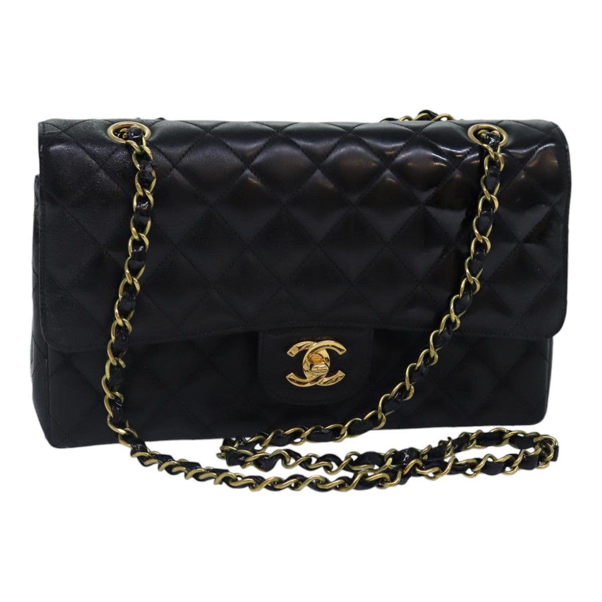 Top Quality Chanel Matelasse Chain Shoulder Bag Leather Black Gold CC Auth 88183