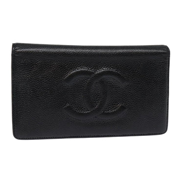 Top Quality Chanel COCO Mark Long Wallet Caviar Skin Black Silver CC Auth 88618