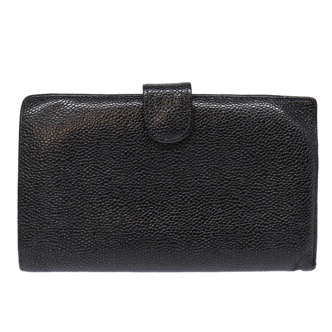 Top Quality Chanel COCO Mark Long Wallet Caviar Skin Black Gold CC Auth 88623