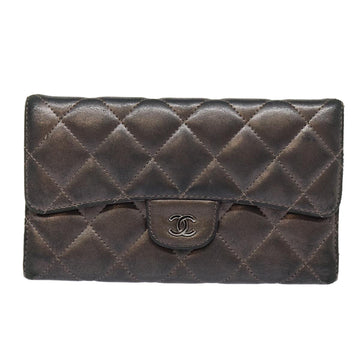 Top Quality Chanel Matelasse Wallet Leather Silver Gunmetal CC Auth 88726