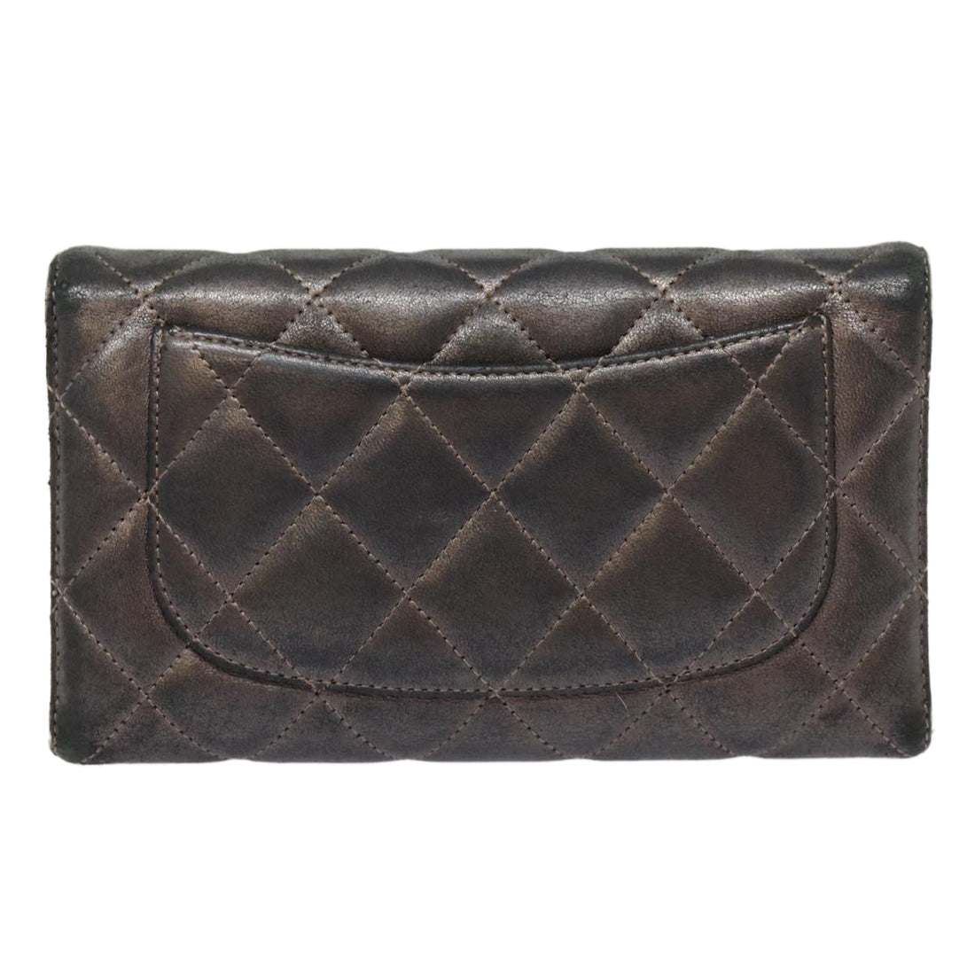 Top Quality Chanel Matelasse Wallet Leather Silver Gunmetal CC Auth 88726