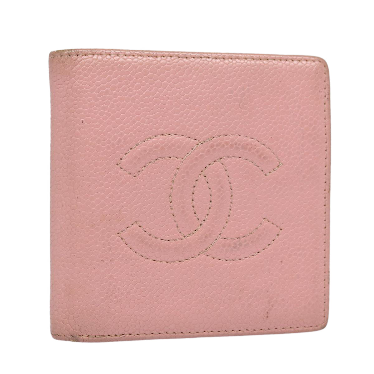 Top Quality Chanel COCO Mark Wallet Caviar Skin Pink Gold CC Auth 88731