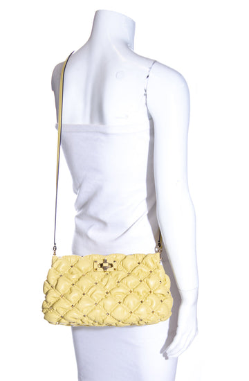 Valentino Citron Spikeme Lambskin Clutch Bag