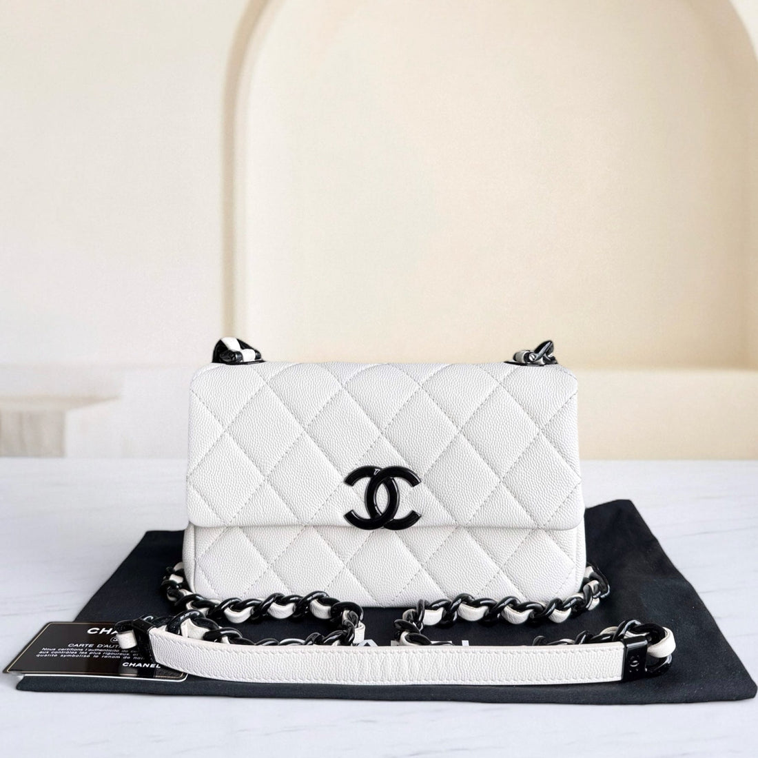 Chanel Seasonal Flap Small - Caviar My Everything Bag Quilted Grained Calfskin White Calfskin Black Hardware Series 30
