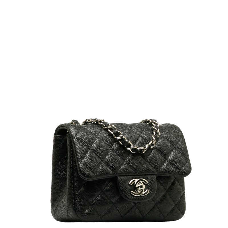 Chanel Mini Mattress Chain houlder Bag Black Silver Caviar S  Chanel