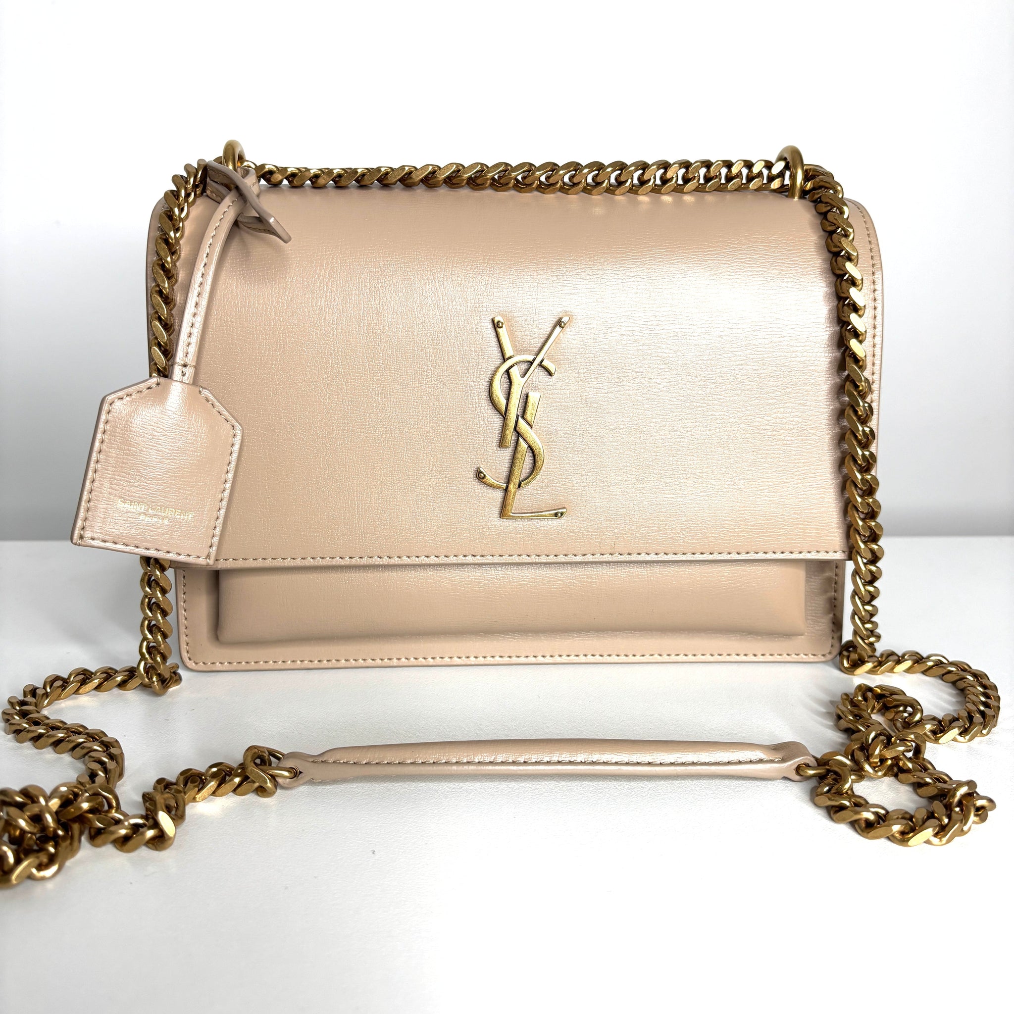 Saint Laurent Sunset Medium Beige Chain Crossbody Bag