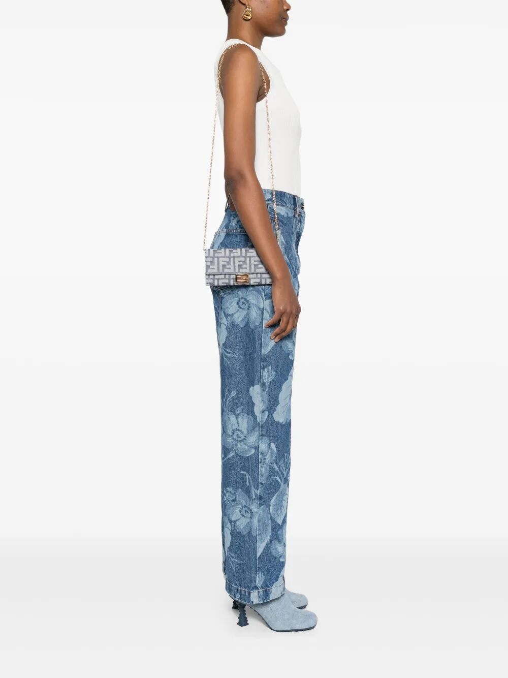 FENDI Continental Chain Wallet with FF Denim Effect