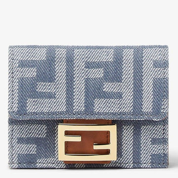 FENDI Mini Trifold Baguette Wallet in Jacquard Denim Effect