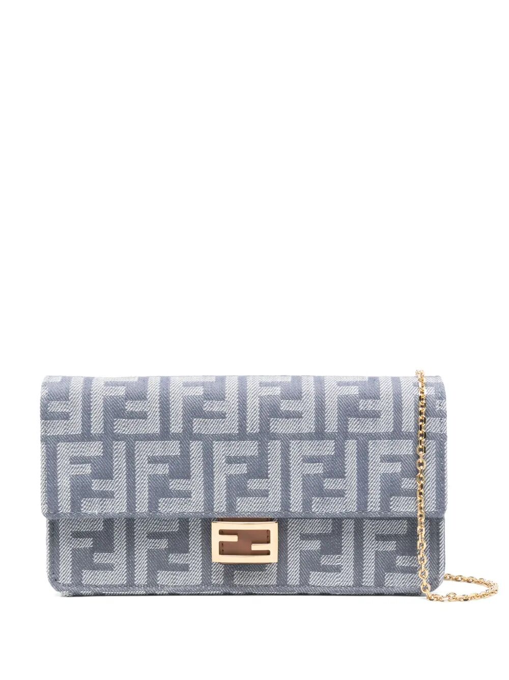 FENDI Denim-Effect FF Jacquard Mini Baguette Wallet on Chain